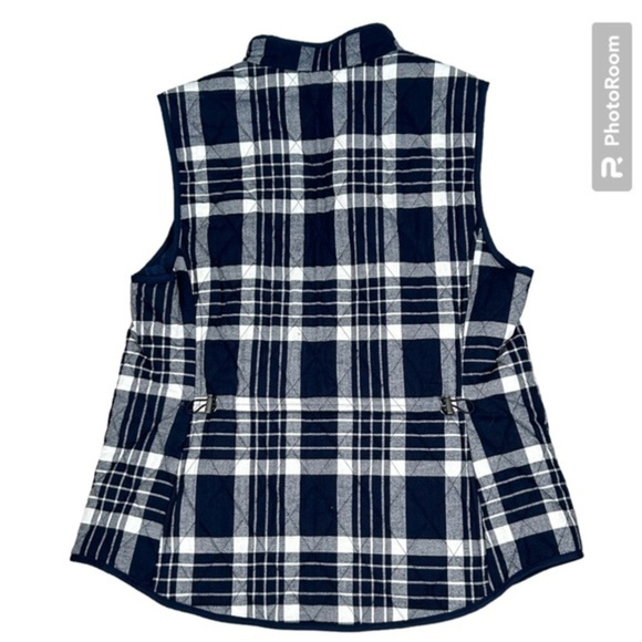 NWT CROFT & BARROW BLUE & WHITE PLAID FULL ZIP LINED DRAWSTRING VEST, SIZE M - Picture 2 of 8